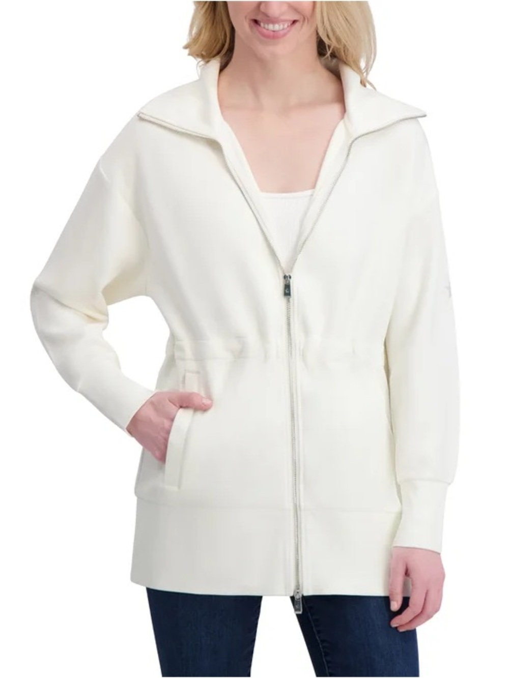 Women’s White Full-Zip Jacket with High Collar